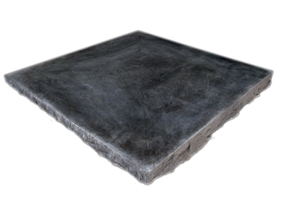 A single square, dark gray concrete paver tile with rough edges, viewed on a white background.